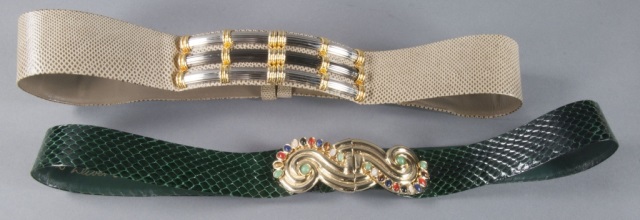 Appraisal: Two Judith Leiber Snake Skin BeltsPre-owned One is tan with