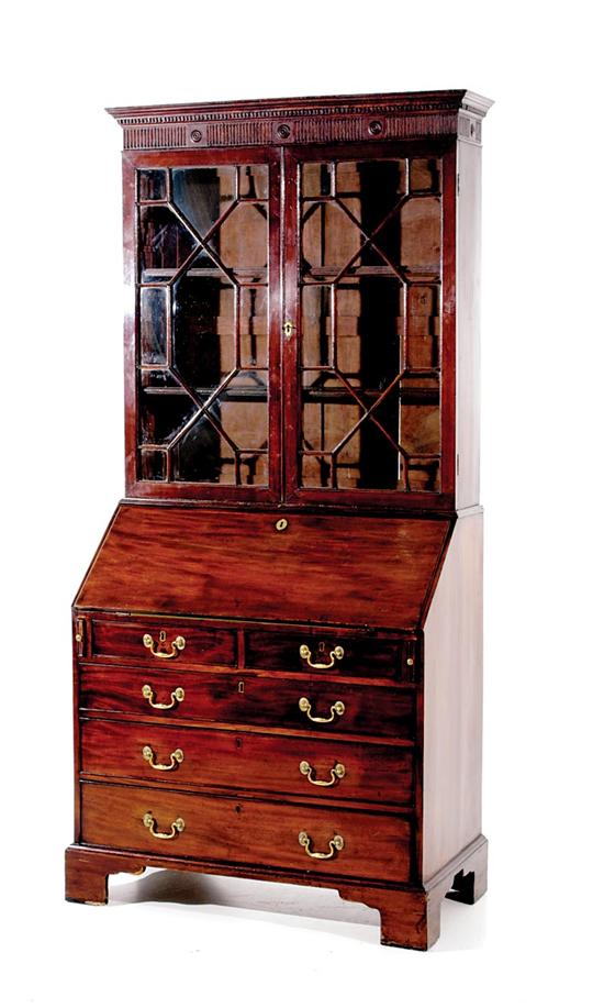 Appraisal: George III style mahogany secretary bookcase mid th century molded