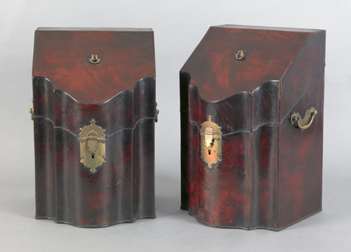 Appraisal: Pair of George III mahogany knife boxes ca with sloping