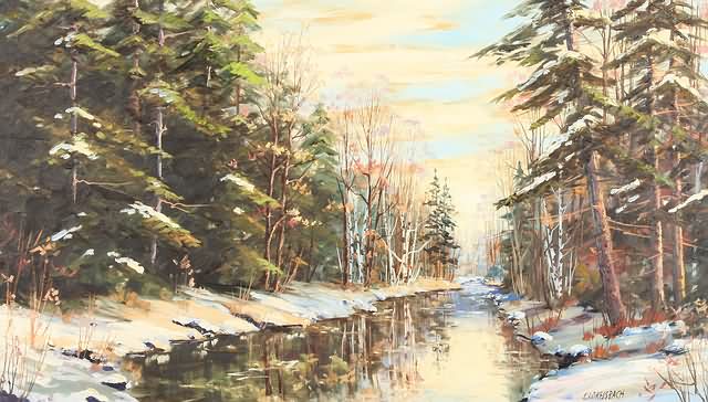 Appraisal: Winter Swiftwater Creek winter landscape oil on board x SLR