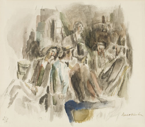 Appraisal: WALT KUHN Figures at a Restaurant Watercolor on buff wove