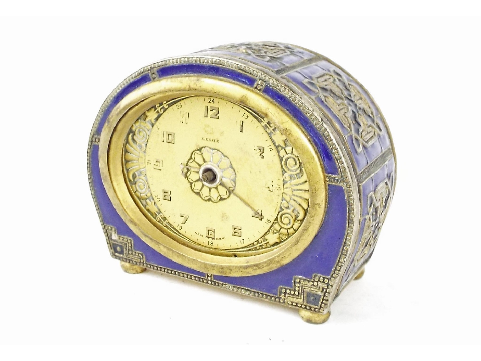 Appraisal: Small Art Deco blue enamel clock timepiece the gilt dial