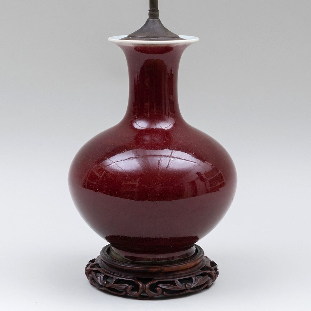 Appraisal: Chinese Copper Red Glazed Porcelain Vase Mounted as a Lamp