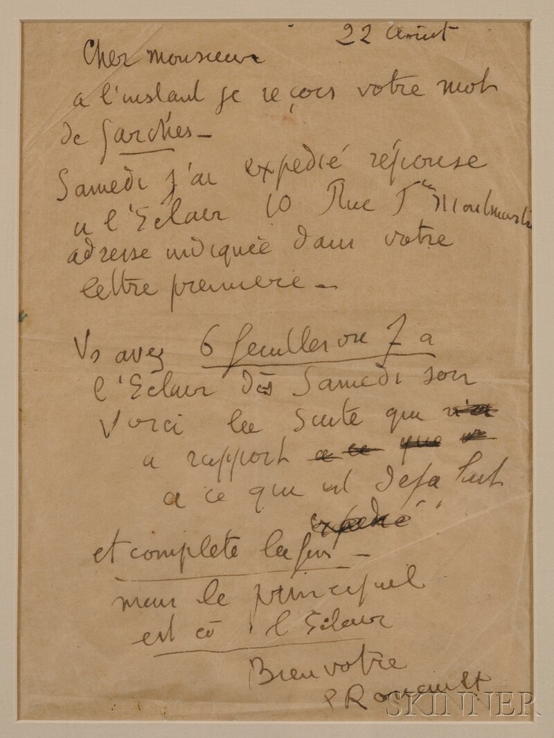 Appraisal: Rouault Georges - Autograph letter signed one page April nd