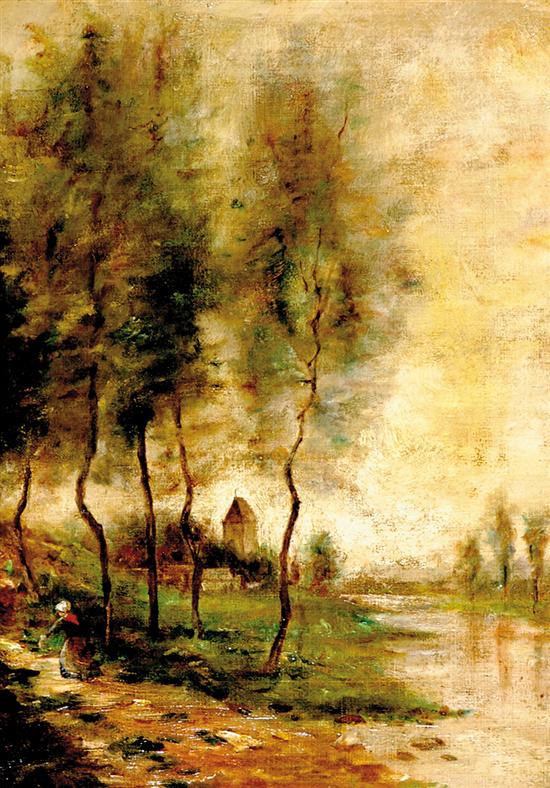 Appraisal: Jean-Baptiste-Camille Corot manner of French - TOWER AT EDGE OF