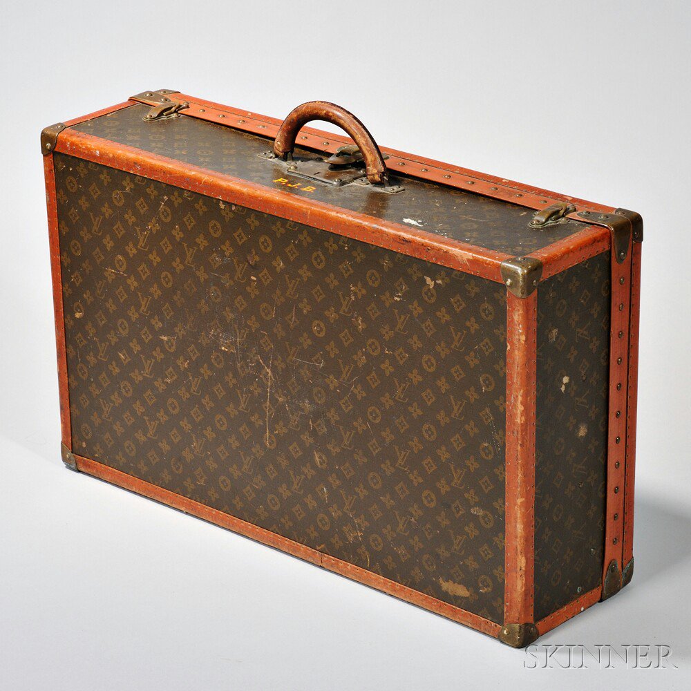 Appraisal: Louis Vuitton Suitcase France th century LV monogram canvas initials