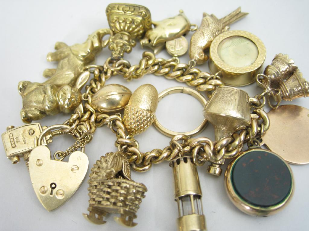 Appraisal: A ct gold curb link Bracelet with sixteen various ct