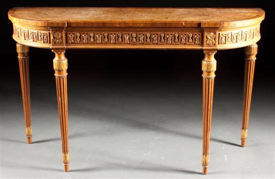 Appraisal: George III style fruitwood banded burlwood console table th century