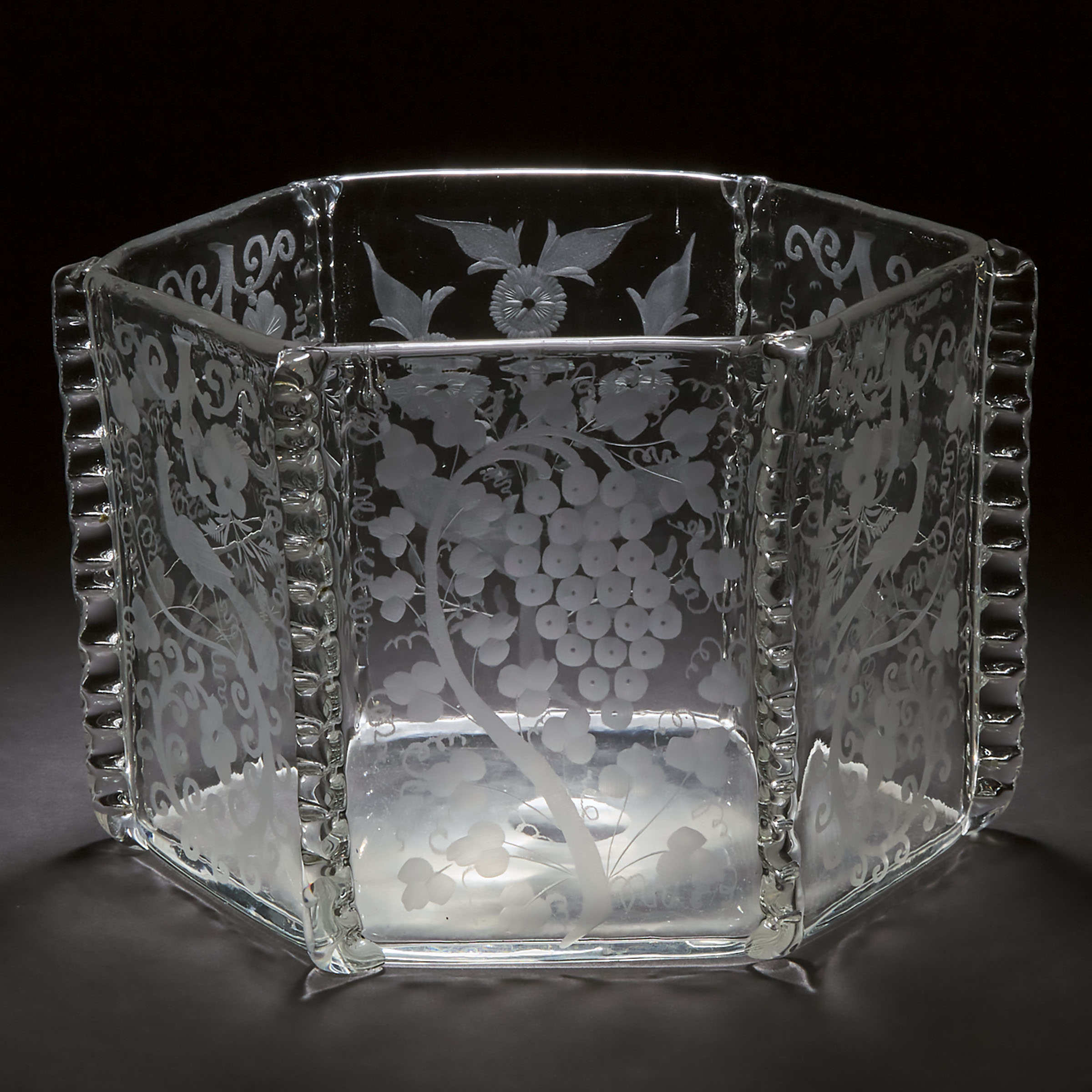 Appraisal: Continental Etched Glass Hexagonal Vase probably Dutch late th early