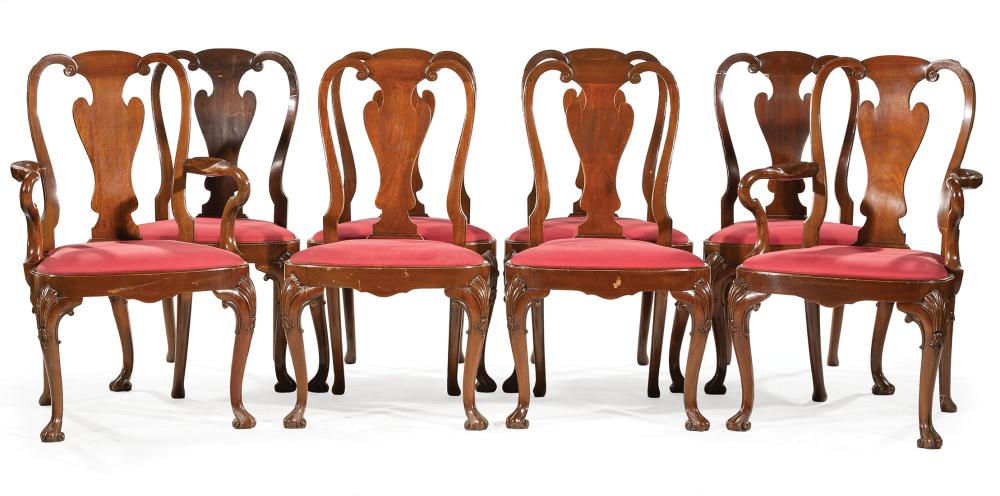 Appraisal: Eight Queen Anne-Style Mahogany Dining Chairs incl two arms six