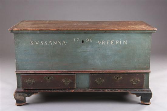 Appraisal: AMERICAN PAINTED DOWER CHEST th century stenciled Sussanna Urferin Rectangular