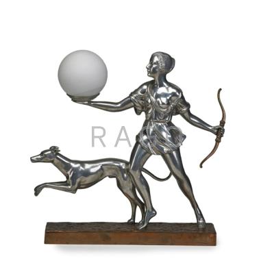 Appraisal: ART DECO STYLE FIGURAL LAMP Diana with greyhound late th