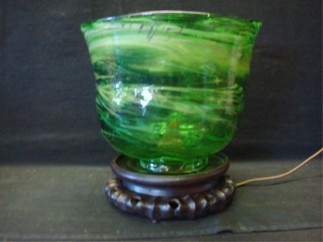 Appraisal: Green Art Glass lamp on Asian base Hastings on Hudson