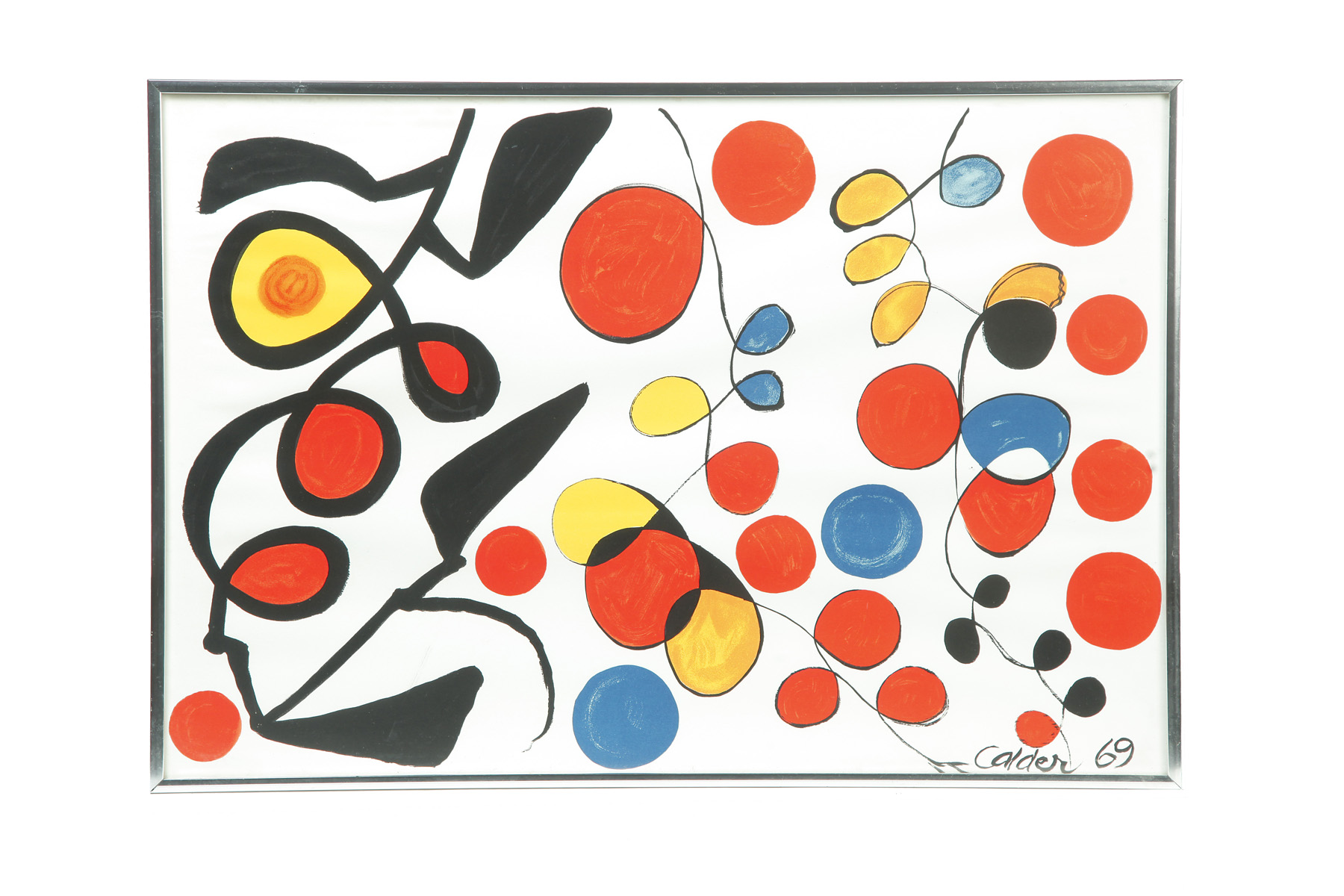 Appraisal: FRAMED CALDER LITHOGRAPH Dated Colorful balloon-like abstract in orange blue