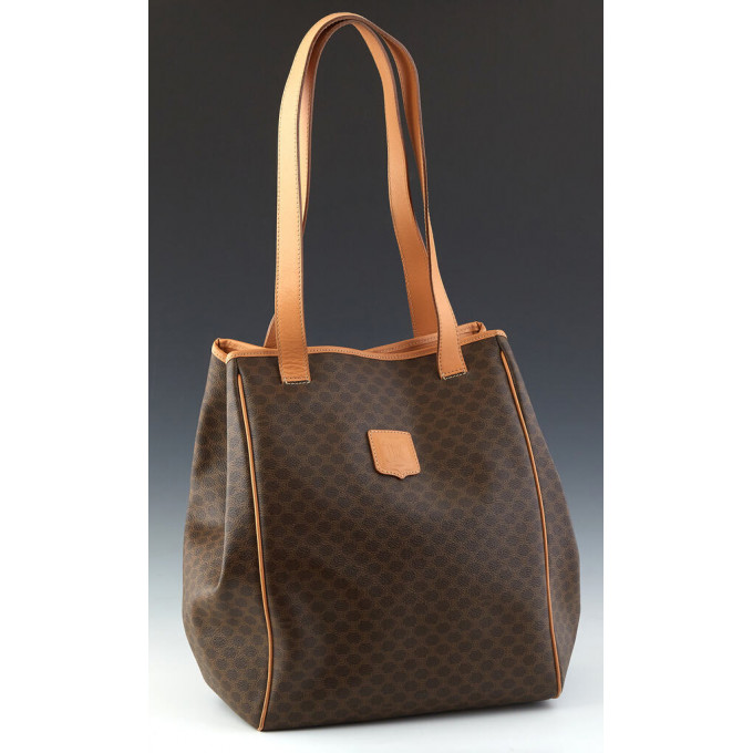 Appraisal: Celine Vintage Shopping Tote in brown Macadam coated canvas with