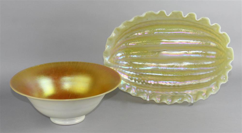 Appraisal: CARDER STEUBEN GOLD AURENE CALCITE BOWL AND A LOETZ TYPE