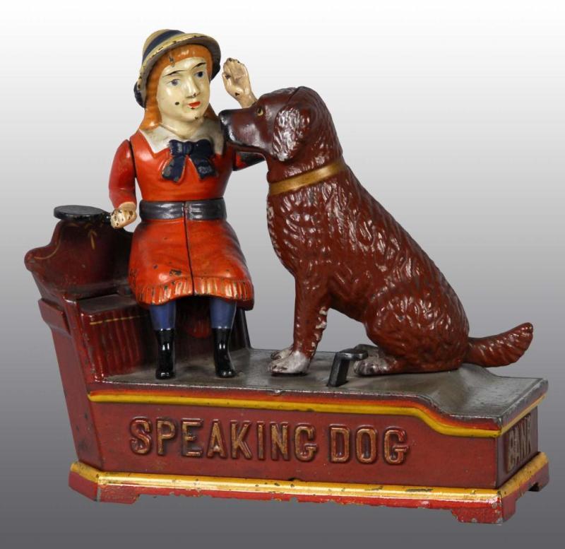 Appraisal: Cast Iron Speaking Dog Mechanical Bank Description Manufactured by Shepherd