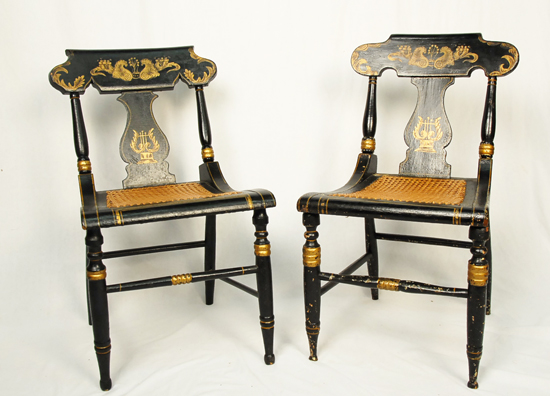 Appraisal: A Pair of Federal Fancy Side Chairs black with gilt