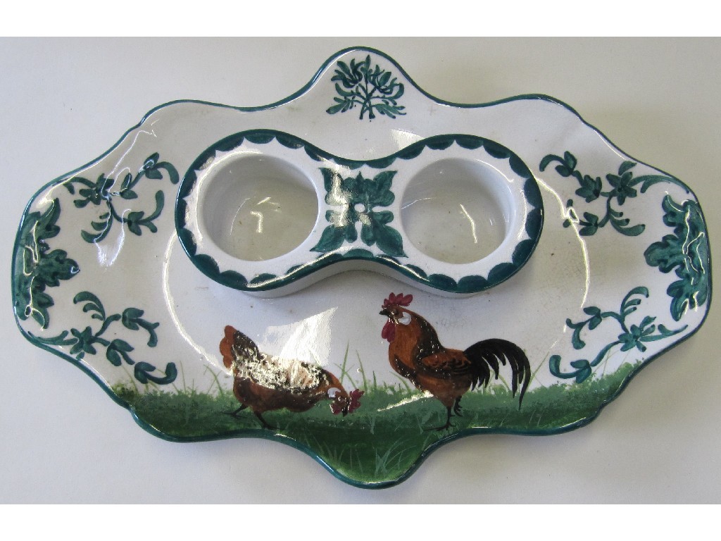 Appraisal: Wemyss double Victoria inkstand painted with cockerel and a hen