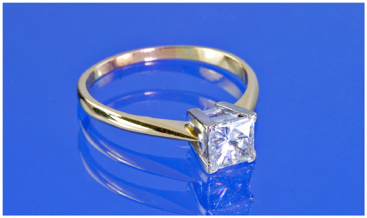 Appraisal: ct Gold Princess Cut Moissanite Ring Claw Set Approx Weight