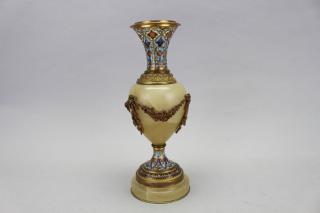 Appraisal: Antique French Champleve Onyx Vase with bronze mounts Height in