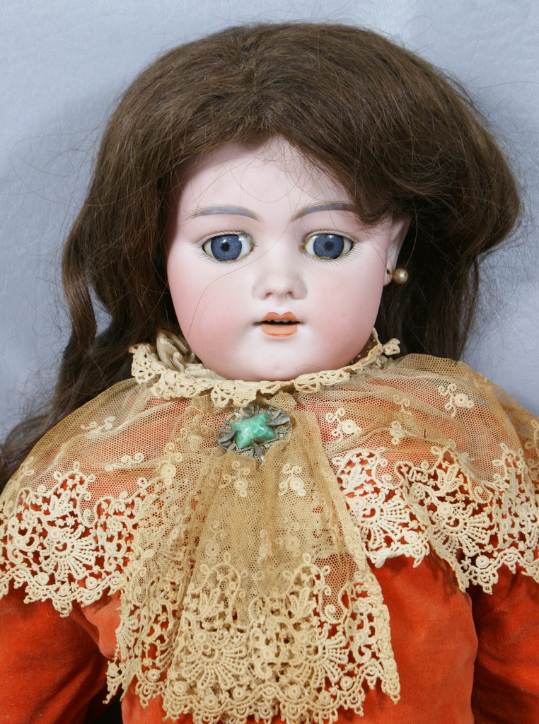 Appraisal: Bisque Head Doll incised S H Stationary blue glass eyes