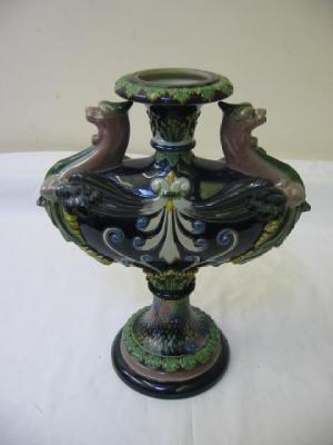 Appraisal: A VICTORIAN MAJOLICA VASE of flattened urn form the body