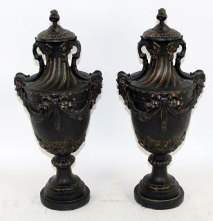 Appraisal: Pair of cast classical style urns Pair of cast classical