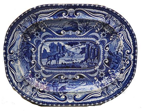 Appraisal: STAFFORDSHIRE PLATTER England ca - s dark blue transferware Hall