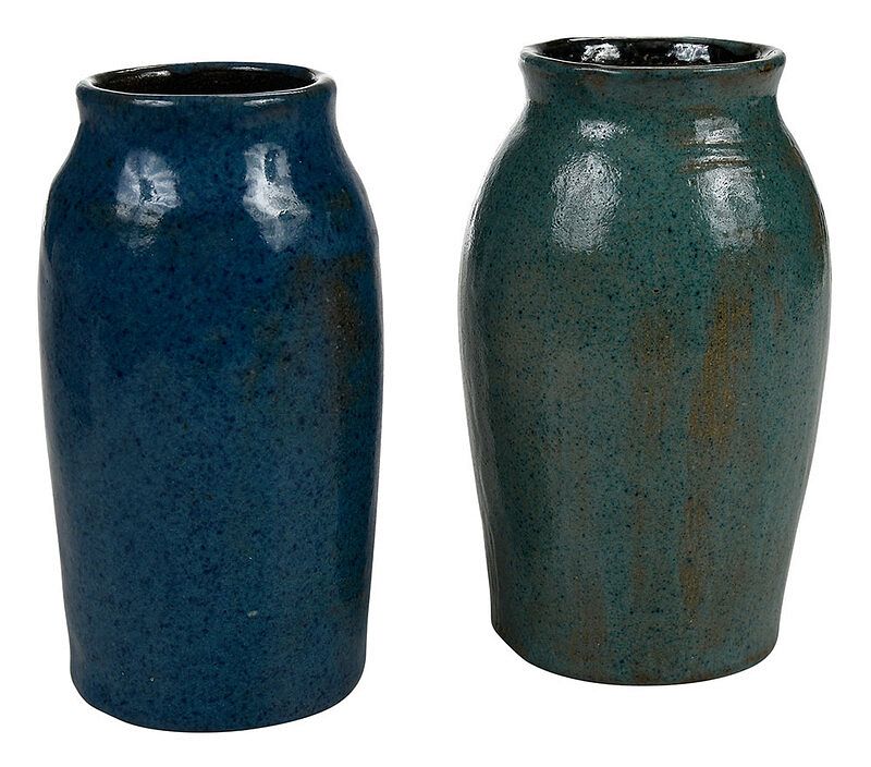 Appraisal: Two Bachelder Pottery Vases Oscar Louis Bachelder b Menasha Wisconsin