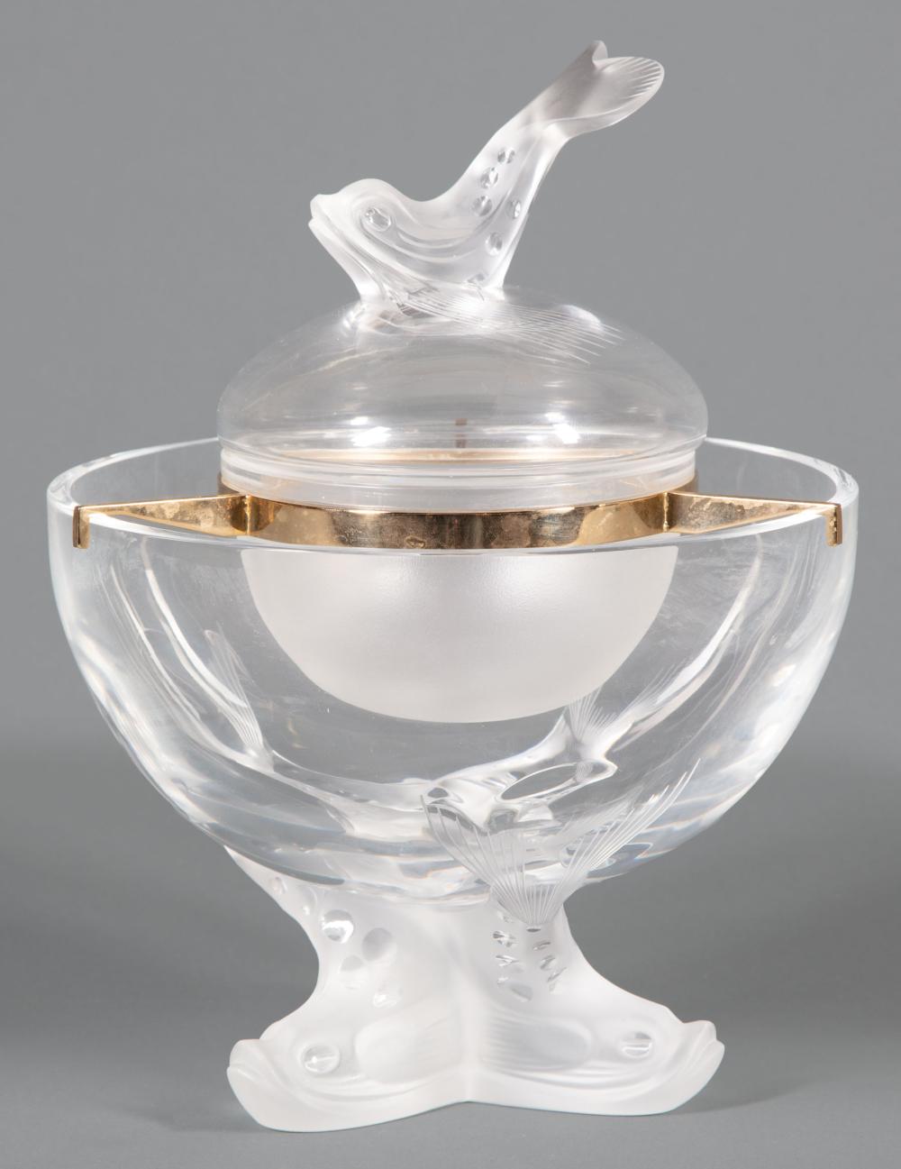 Appraisal: Lalique Clear and Frosted Glass Igor Caviar Server marked dolphin