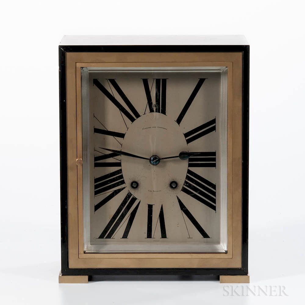 Appraisal: Art Deco Black Marble and Brass Shelf Clock Art Deco