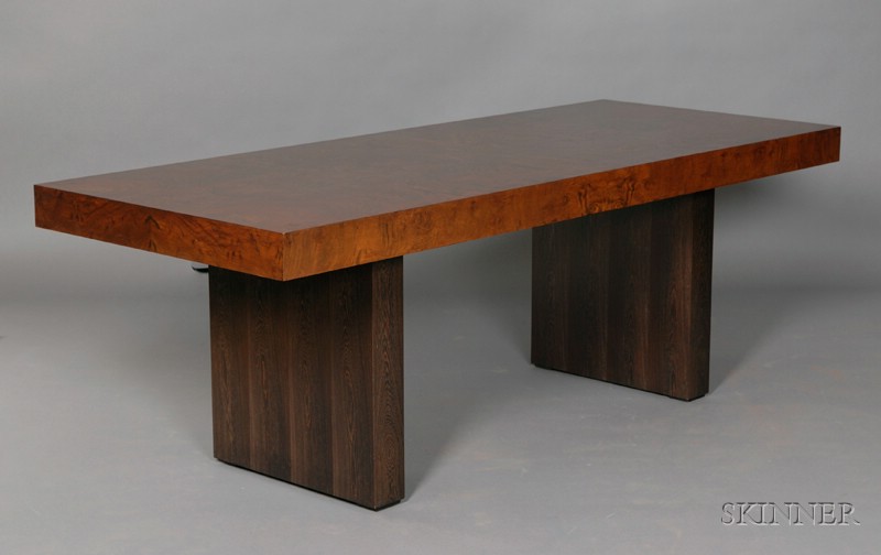 Appraisal: Toby Winteringham Contemporary Dining Table Bookmatched walnut burl and wenge