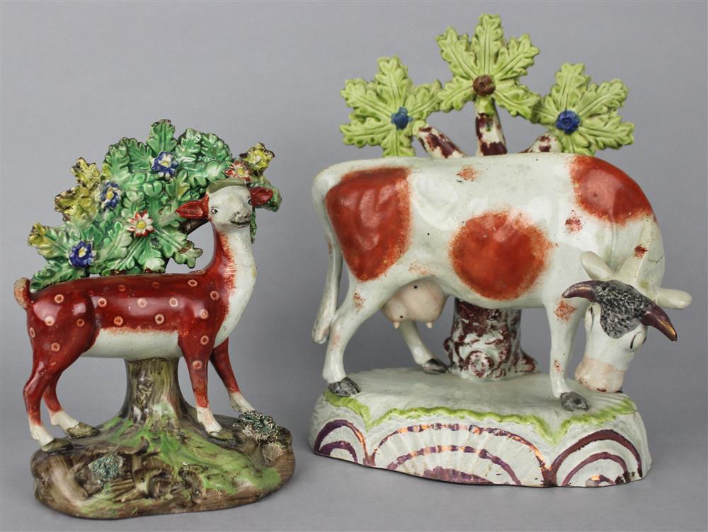 Appraisal: TWO ENGLISH PEARLWARE BOCAGE FIGURES late th C including a