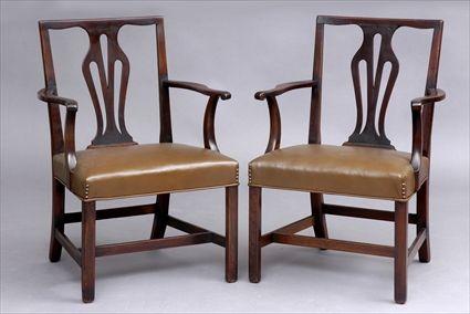 Appraisal: PAIR OF GEORGE III MAHOGANY DINING CHAIRS Each with a