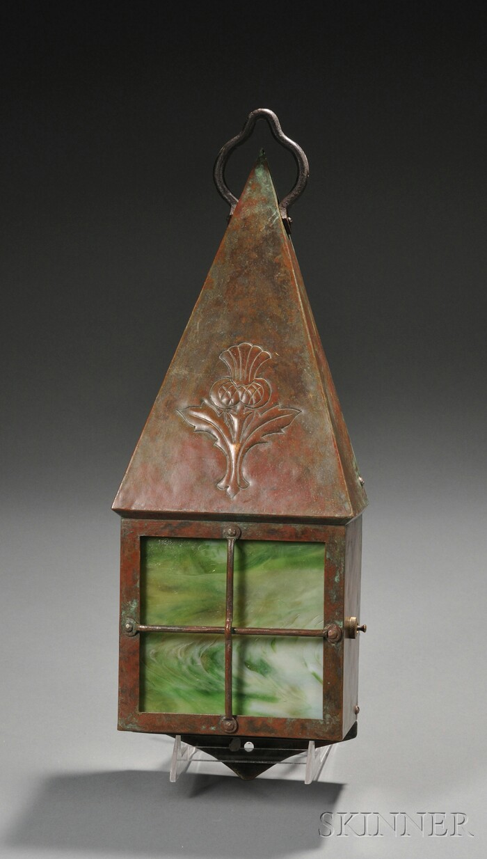 Appraisal: Arts Crafts Wall Lantern Copper and slag glass United States