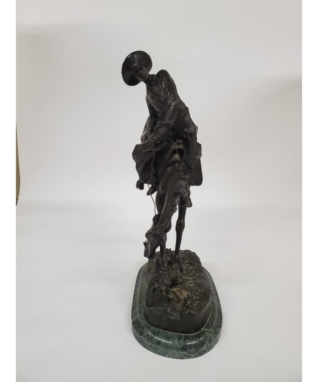 Appraisal: After Frederic Remington large bronze sculpture mounted on gree barble