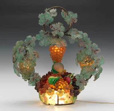 Appraisal: A Large Czechoslovakian Satin Glass Fruit Basket Lamp Worked in