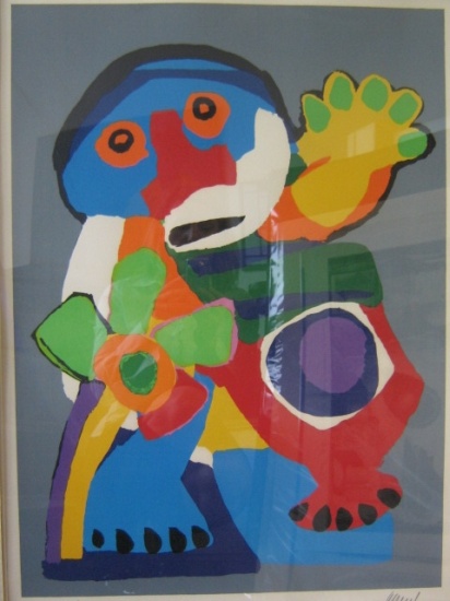 Appraisal: KAREL APPEL Untitled Figure with Flower Color lithograph circa x