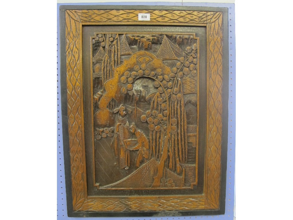 Appraisal: Carved wooden Chinese panel