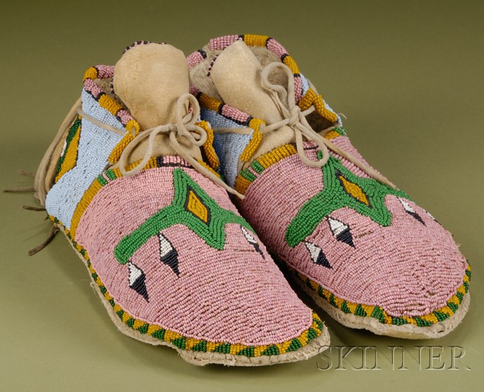 Appraisal: Plains Beaded Hide Moccasins Gros Ventre c with rawhide soles