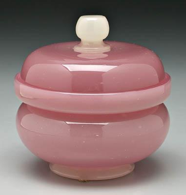 Appraisal: Round lidded glass box rosline and alabaster unmarked possibly Steuben