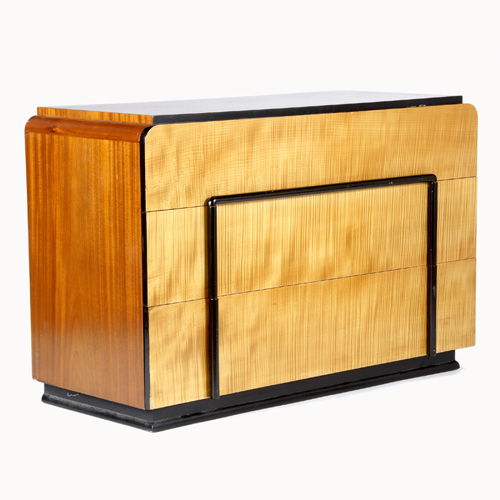 Appraisal: ELIEL SAARINEN Attr Three-drawer chest in walnut and maple veneer