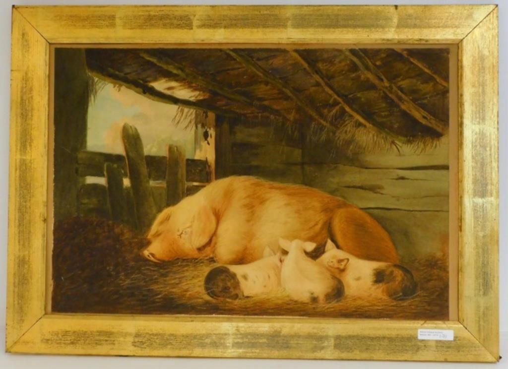 Appraisal: LATE TH CENTURY FRAMED AND GLAZED WATERCOLORdepicting a sow with