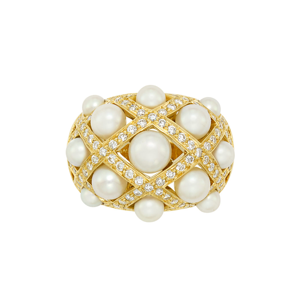 Appraisal: Gold Cultured Pearl and Diamond 'Baroque' Ring Chanel France kt