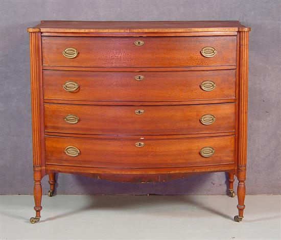 Appraisal: New England Bowfront Cherry Five Drawer Chest Circa White pine