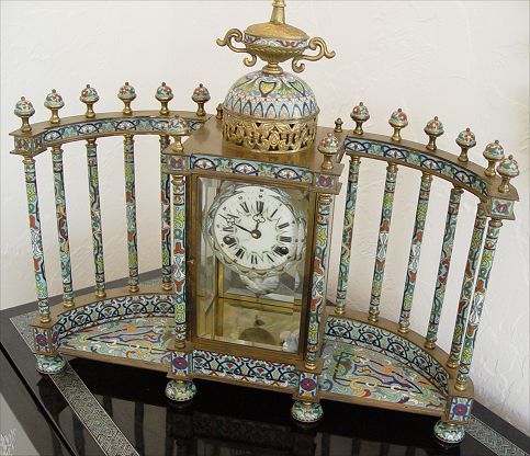 Appraisal: LARGE CLOISONNE CLOCK Large architectural multi column form with dome