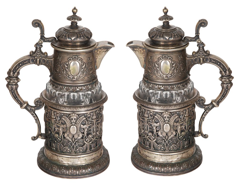 Appraisal: A PAIR OF GERMAN SILVER-MOUNTED GLASS TANKARDS SY WAGNER BERLIN