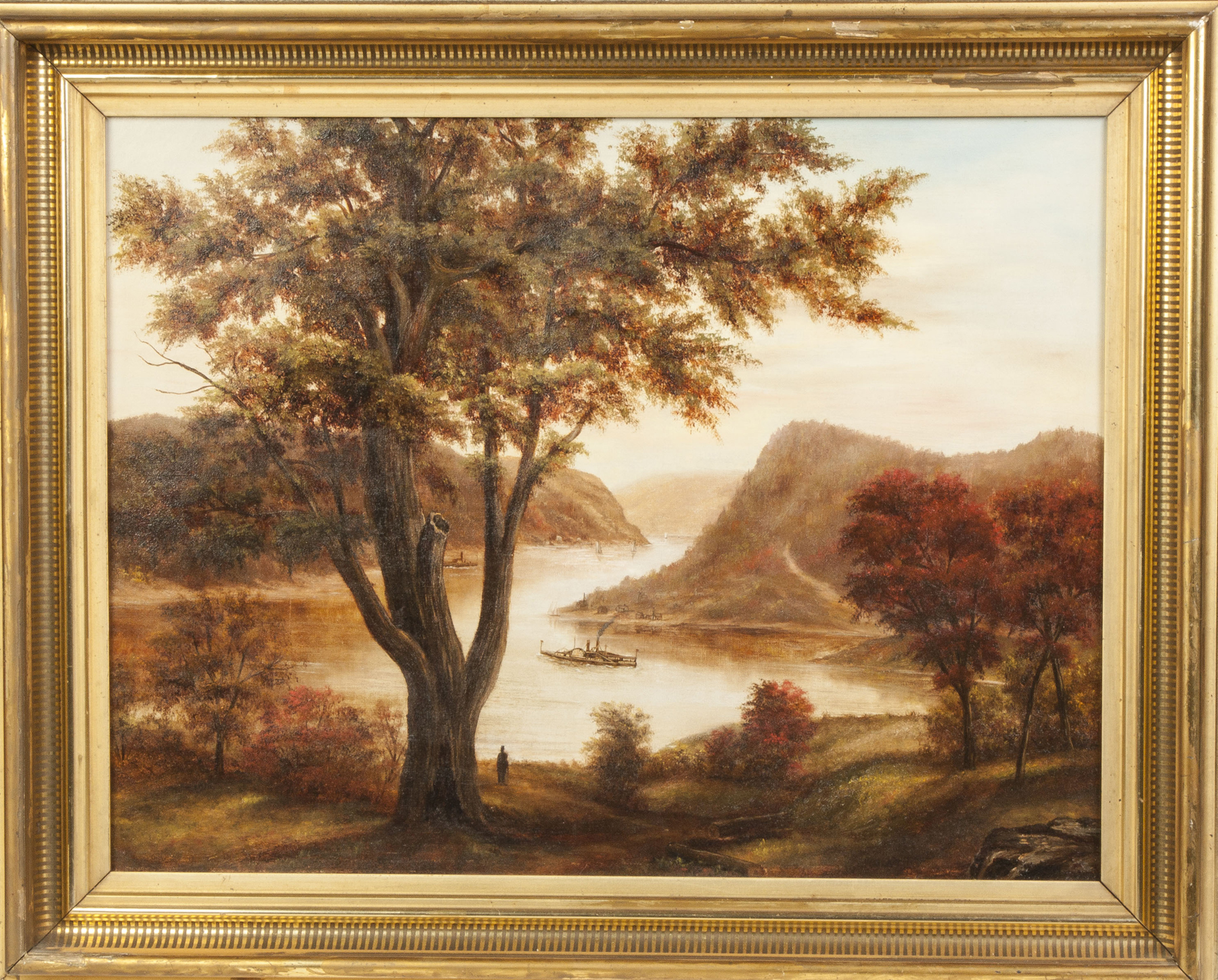 Appraisal: th Cent American Hudson River School Painting Paddle wheel boats