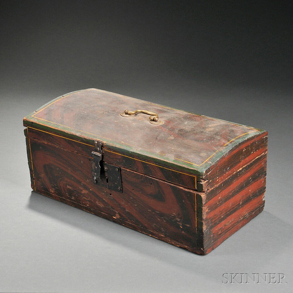 Appraisal: Paint-decorated Dome-top Box probably Maine early th century the shallow